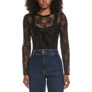 Toccin Womens Giselle Tie Front Lace Bodysuit, Black